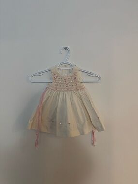 Jacadi Cream Dress with Pink Floral Embroidery